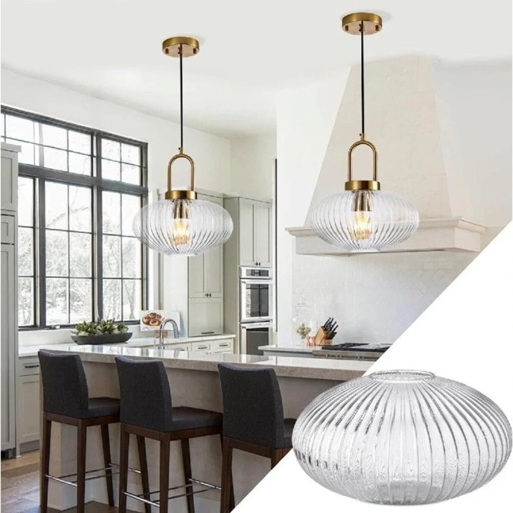 Clear Ribbed Glass Globe Replacement Shade Oval Lamp Cover 11.8
